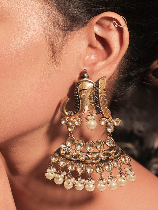 Kamalika Elephant Kundan Earrings