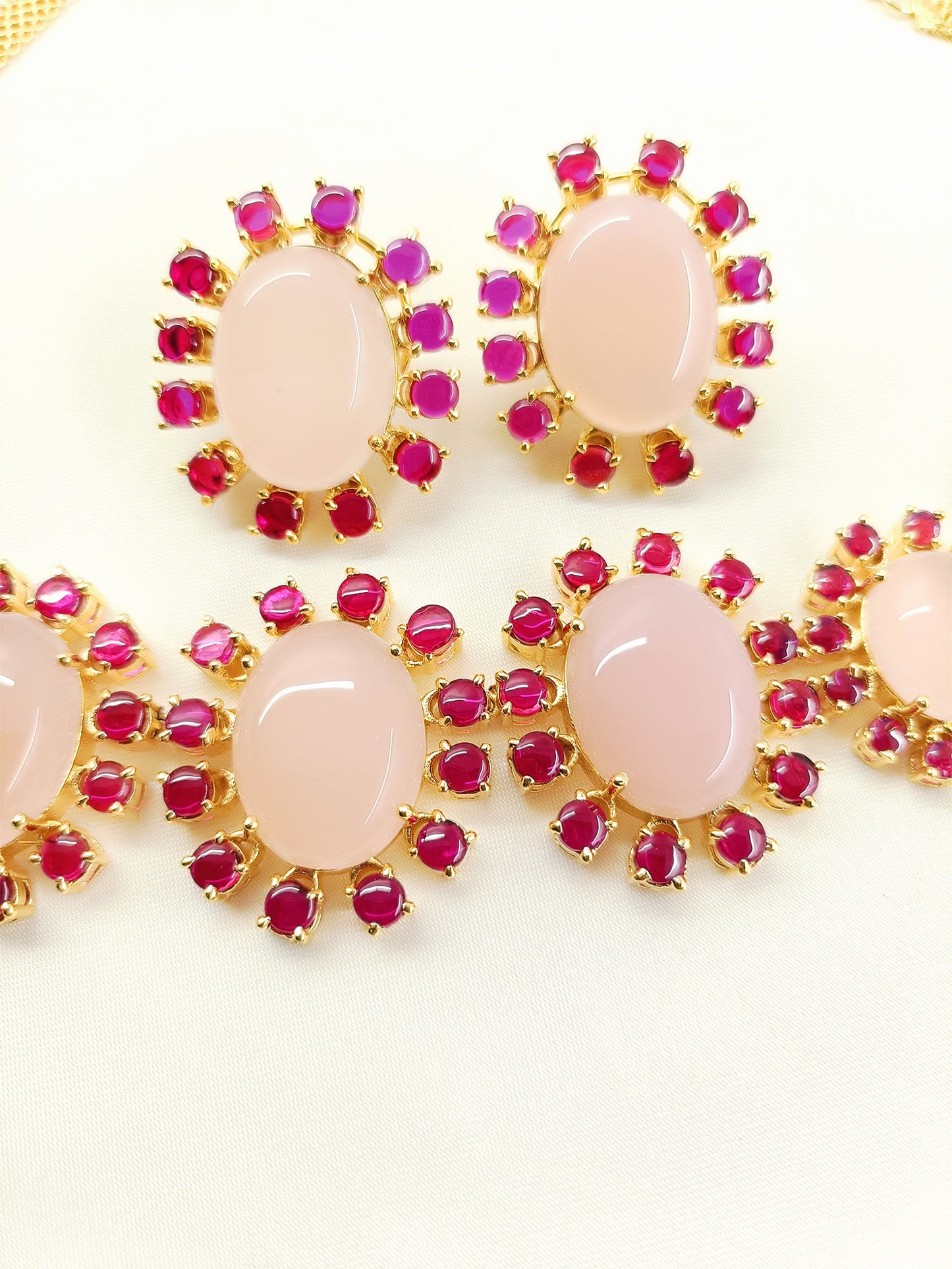 Edana Ruby & Baby Pink Natural Stone Necklace Set