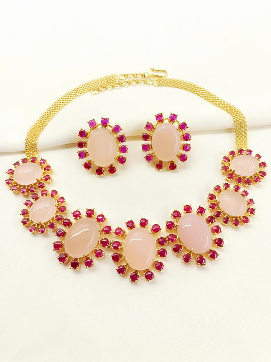 Edana Ruby & Baby Pink Natural Stone Necklace Set