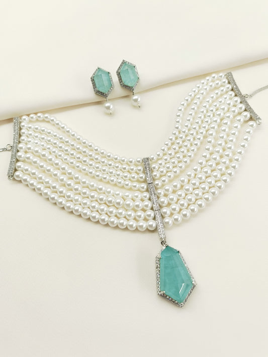 Jhanvi Mint Green American Diamond Choker Set