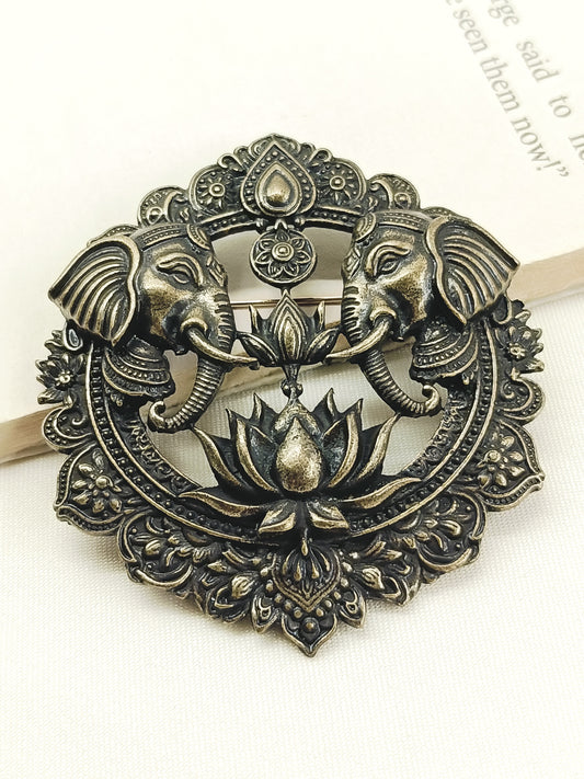 Aariv Antique Gold Elephant Men's Brooch
