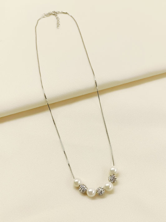 Brylee White Pearl 92.5 Silver Swarovski Stone Neckpiece