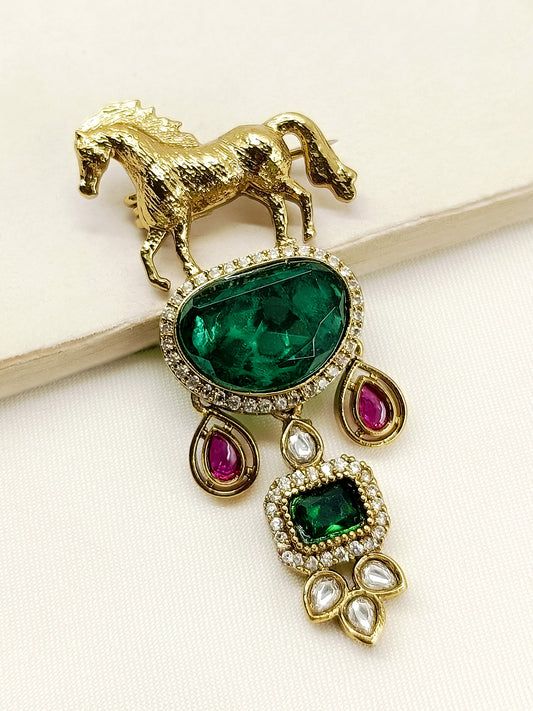 Abhimanyu Green Horse Brooch