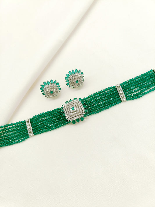 Sameera Green American Diamond Choker Set