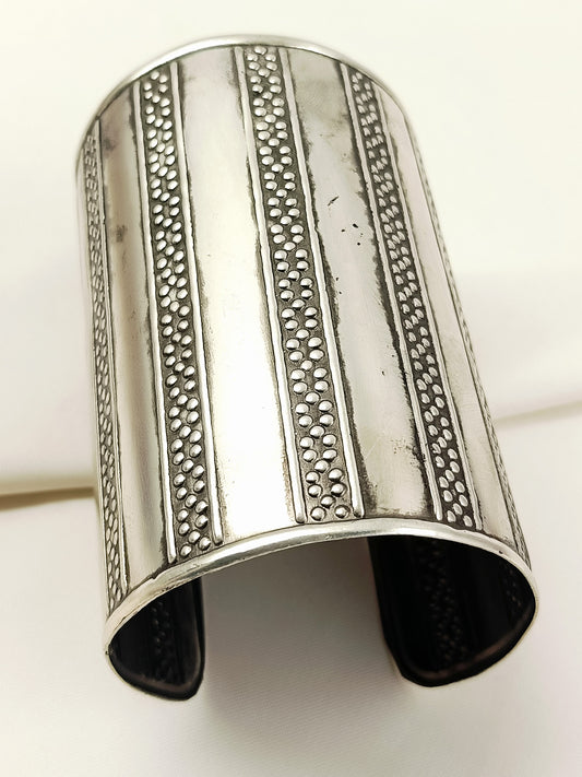 Adel Silver Dotted Stripe Broad Cuff Bracelet