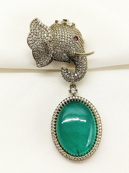 Ekansh Mint Green Elephant Brooch