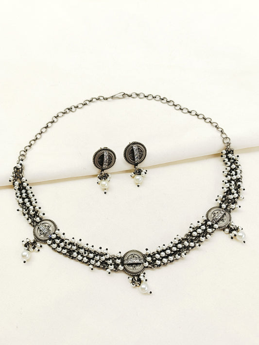 Candace White Pearl Oxidized Choker Set