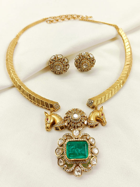 Heema Green Kundan Hasli Styled Necklace Set