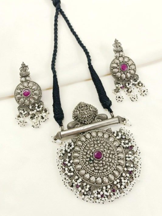 Devanuti Ruby Oxidized Necklace Set
