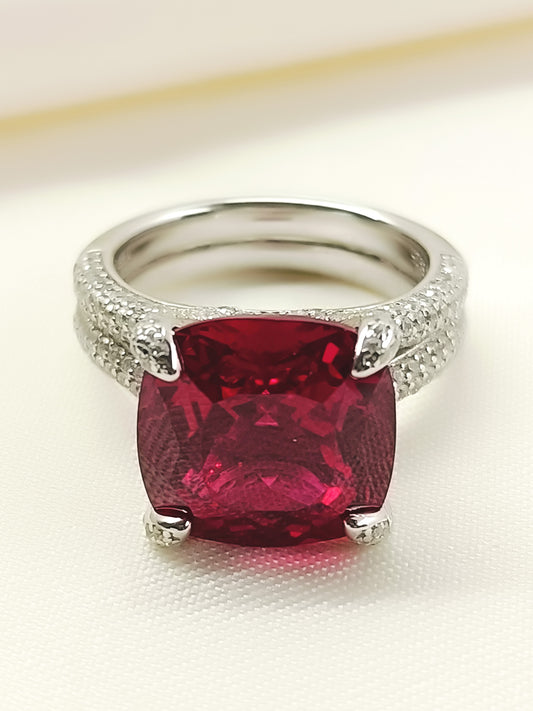 Deeksha Ruby 92.5 Silver American Diamond Finger Ring