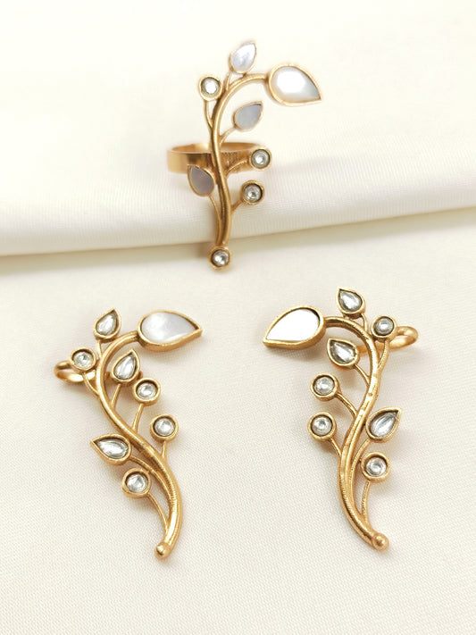 Chitrangda White Boutique Earcuff With Finger Ring