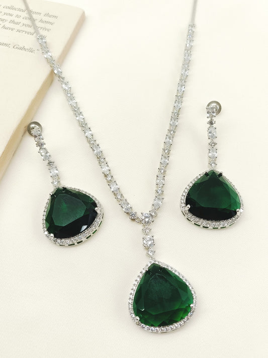 Ramiza Green American Diamond Necklace Set