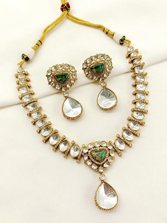 Aadhera Green Kundan Necklace Set