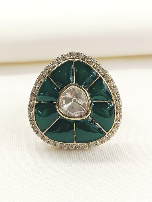 Revati Green Kundan Finger Ring