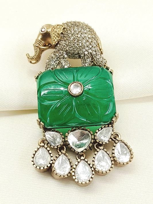 Hritik Green Elephant Brooch