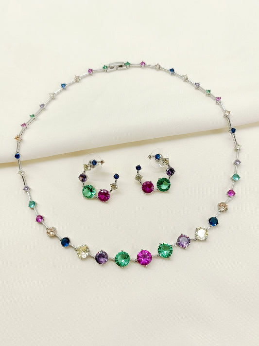 Haisley Multi Colour American Diamond Necklace Set