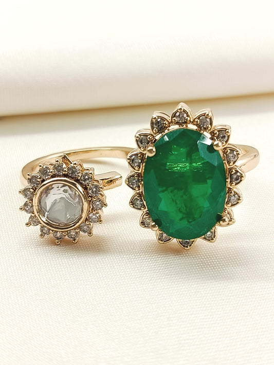 Kamolika Green Kundan Finger Ring