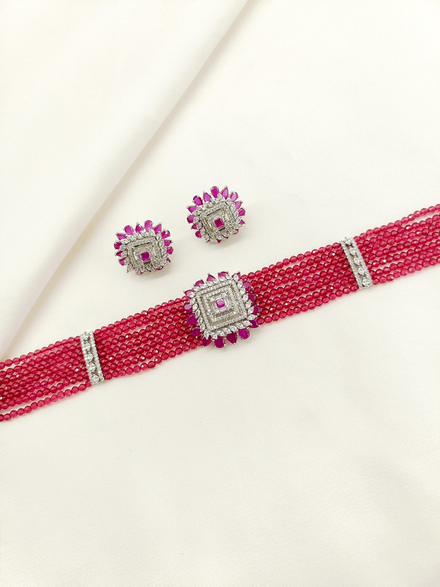 Zeniro Ruby American Diamond Choker Set