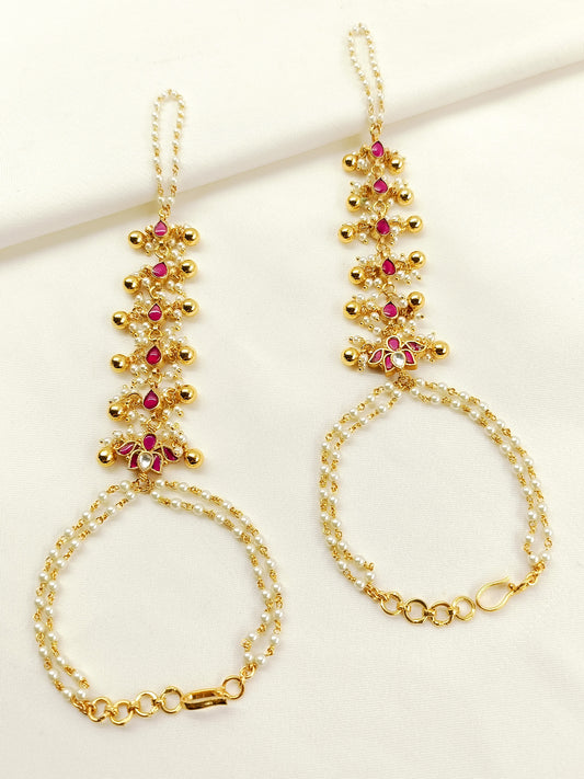 Sindura Majenta Kundan Hathphool Set Of 2