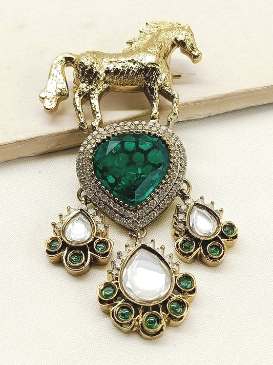 Jayesh Green Horse Brooch