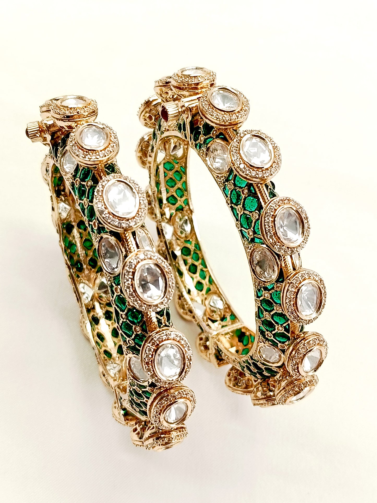 Hemavani Green Kundan Bangle Set Of 2