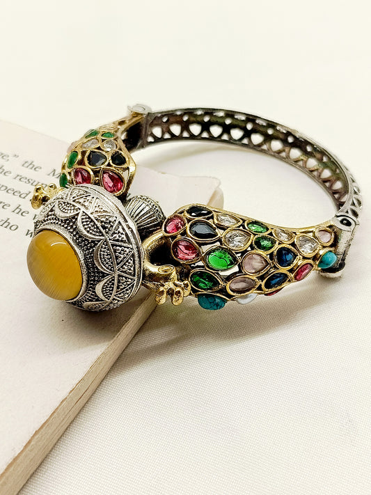 Shubhi Multi Colour Peacock Oxidized Bracelet