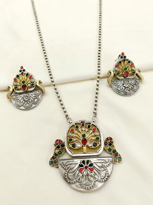 America Multi Colour Oxidized Pendant Set