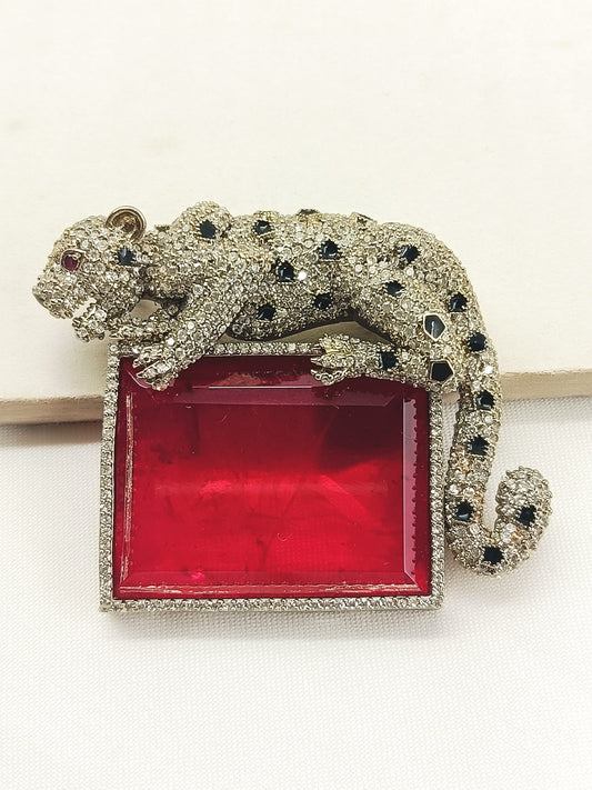 Ridhansh Ruby Leopard Brooch