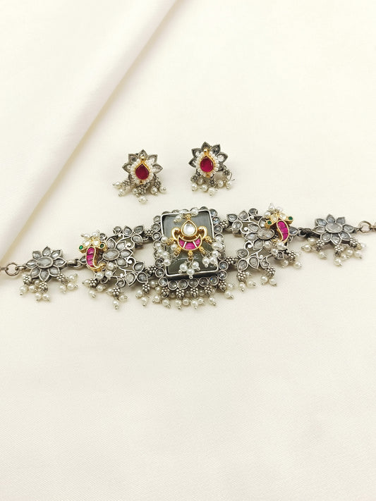 Masira Grey Oxidized Choker Set