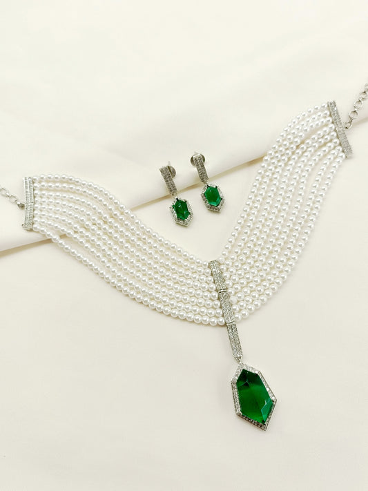 Vamika Green American Diamond Choker Set