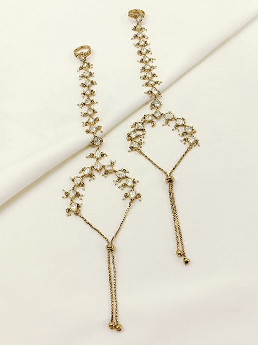 Chavvi White Kundan Hathphool Set Of 2