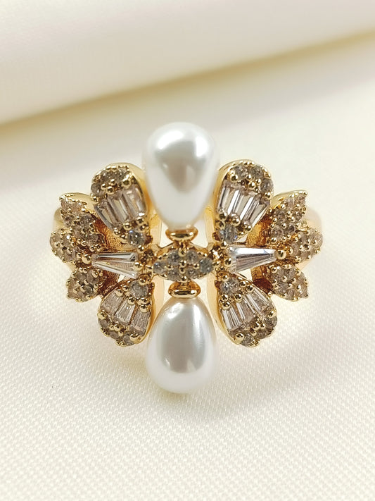 Caterpie Golden American Diamond Finger Ring