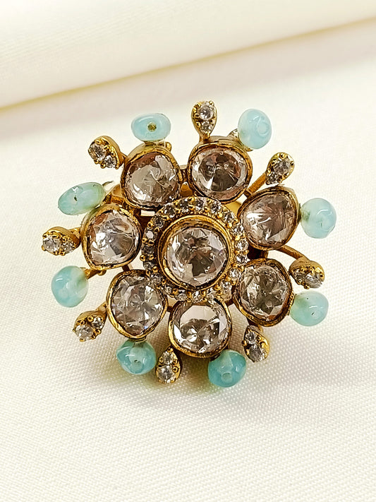 Urvashi Mint Green Kundan Finger Ring