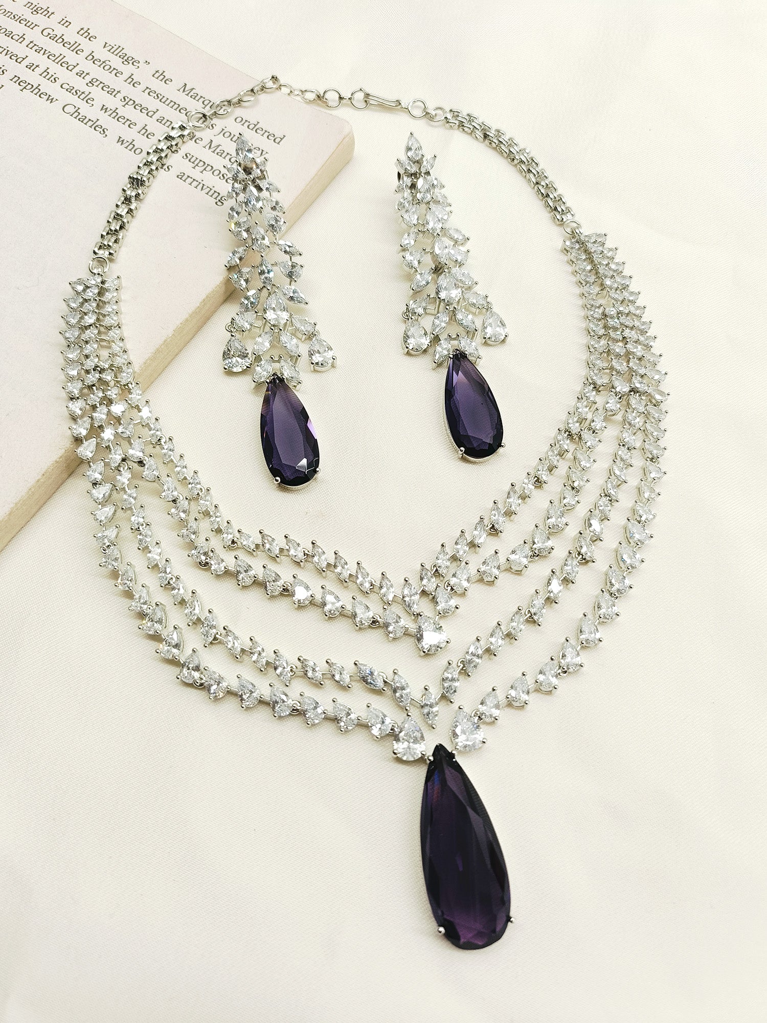 Ajweta Purple American Diamond Necklace Set – AG'S