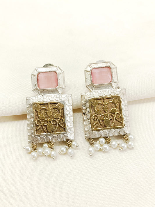 Inaaya Baby Pink Oxidized Earring