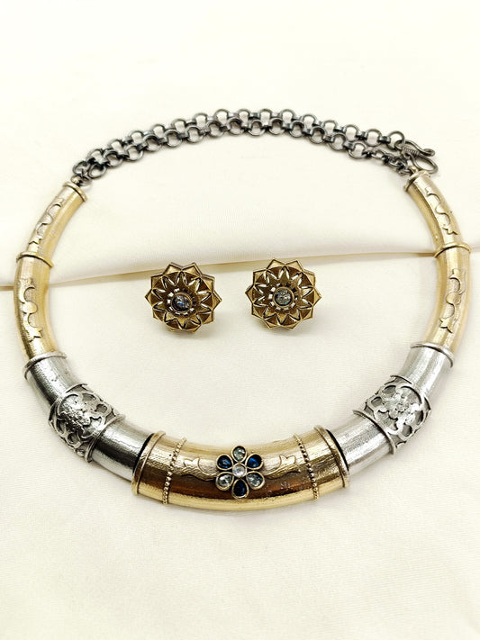Nilima Blue Oxidized Hasli Styled Choker Set