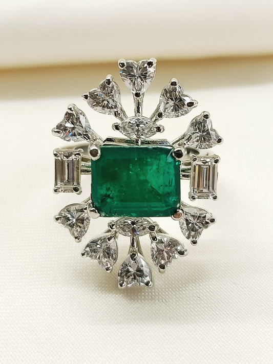 Elodie Green 92.5 Silver American Diamond Finger Ring