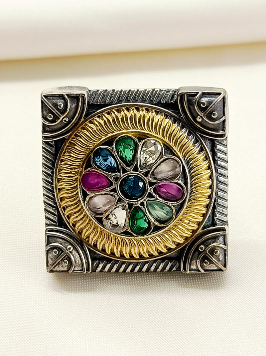 Vrinya Multi Colour Oxidized Finger Ring