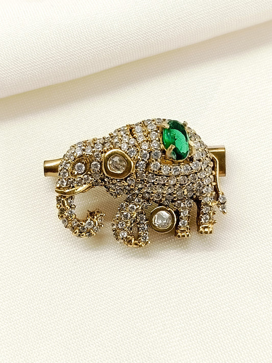 Ruhanraj Green Elephant Men's Brooch