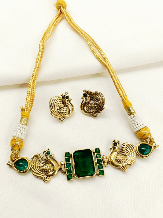 Ramya Green Oxidized Choker Set