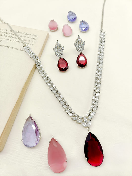 Angela Changeable Silver American Diamond Set