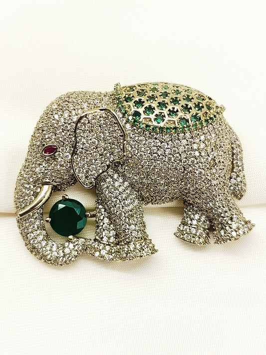 Hredhaan Green Elephant Brooch