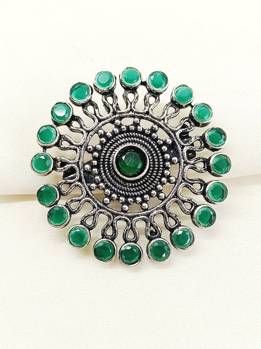Advaith Green Oxidized Brooch