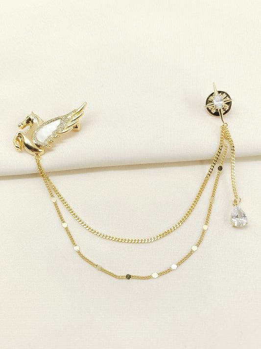 Inaayat Golden Pegasus & Star Brooch Pin With Chain