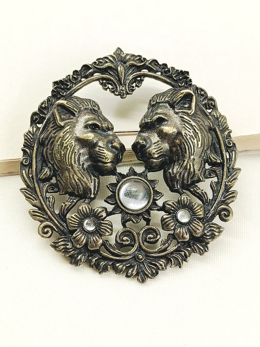 Hemansh Antique Gold Lion Men's Brooch