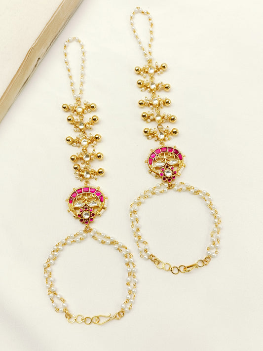 Dritya Ruby Kundan Hathphool Set Of 2