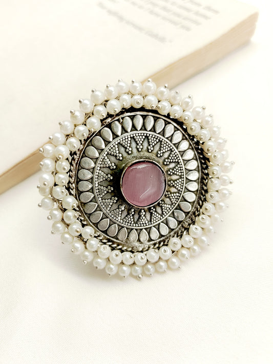 Shireen Baby Pink Oxidized Finger Ring