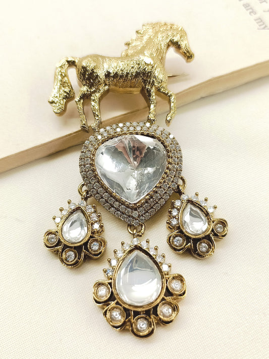 Poorav White Horse Brooch