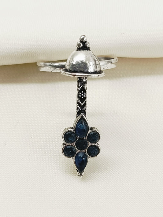 Rishvi Navy Blue Oxidized Finger Ring