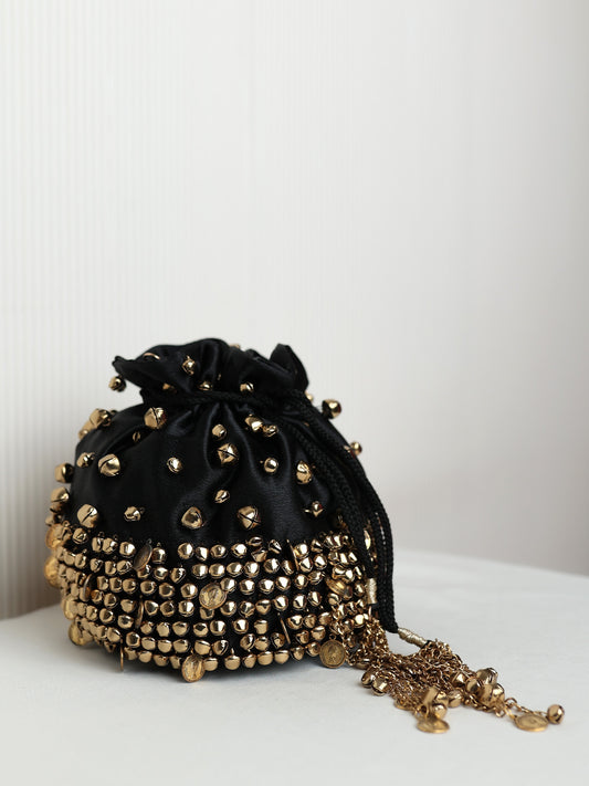 Janvi Black Heavy Ghungroo Coin Potli Bag